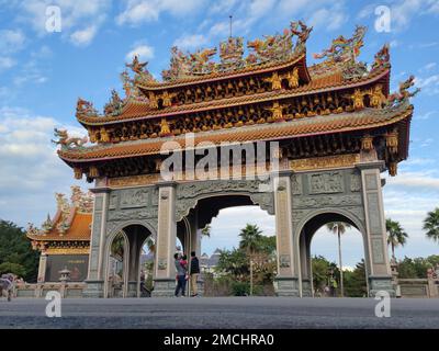 Zhulinshan Temple in Linkou, 22 Feb, 2023: The Lunar New Year`s Day when the crowds are still lively at Zhulinshan Temple in Linkou, New Taipei City, Stock Photo